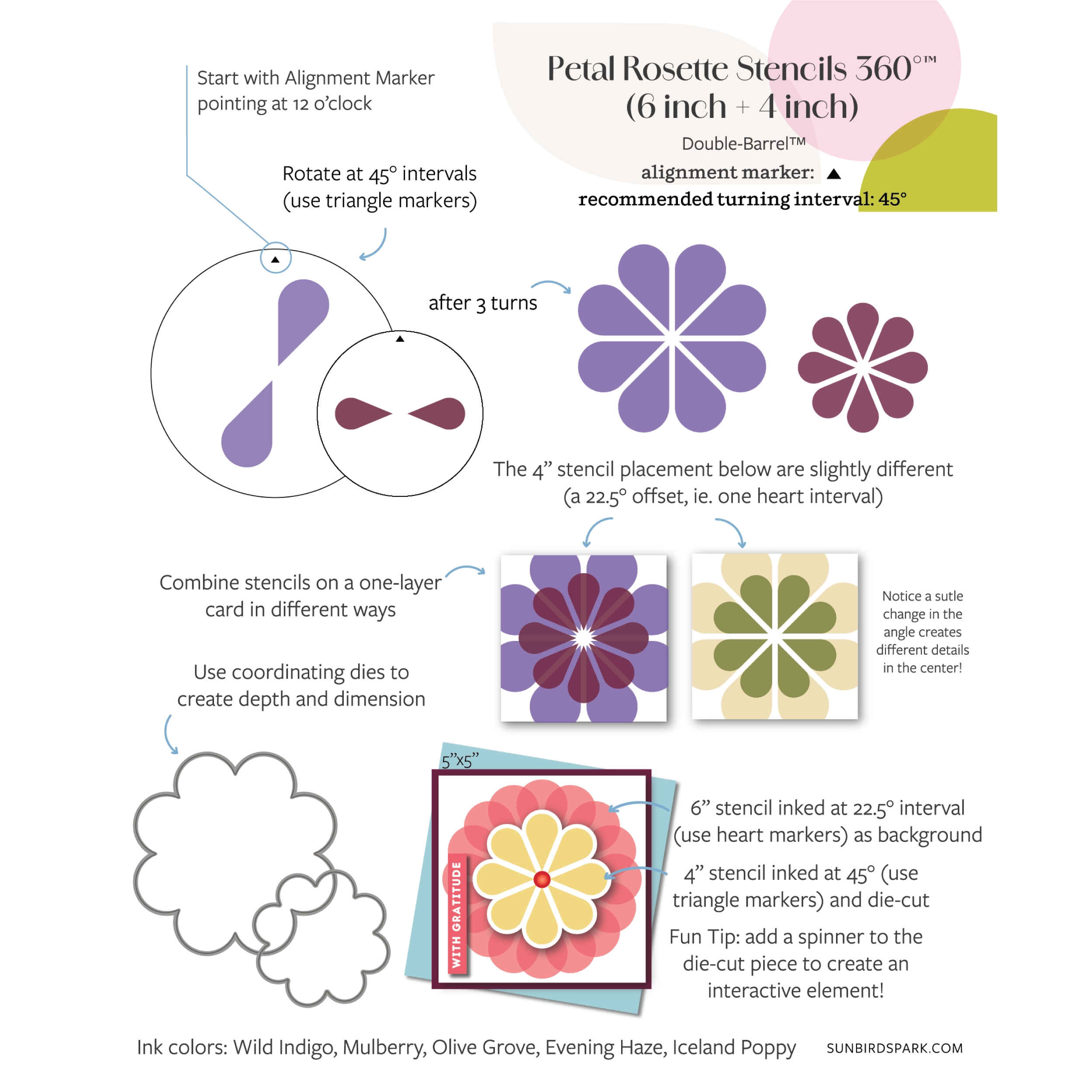 Petal Rosette Stencils 360°™ (6"+4") & Coordinating Dies