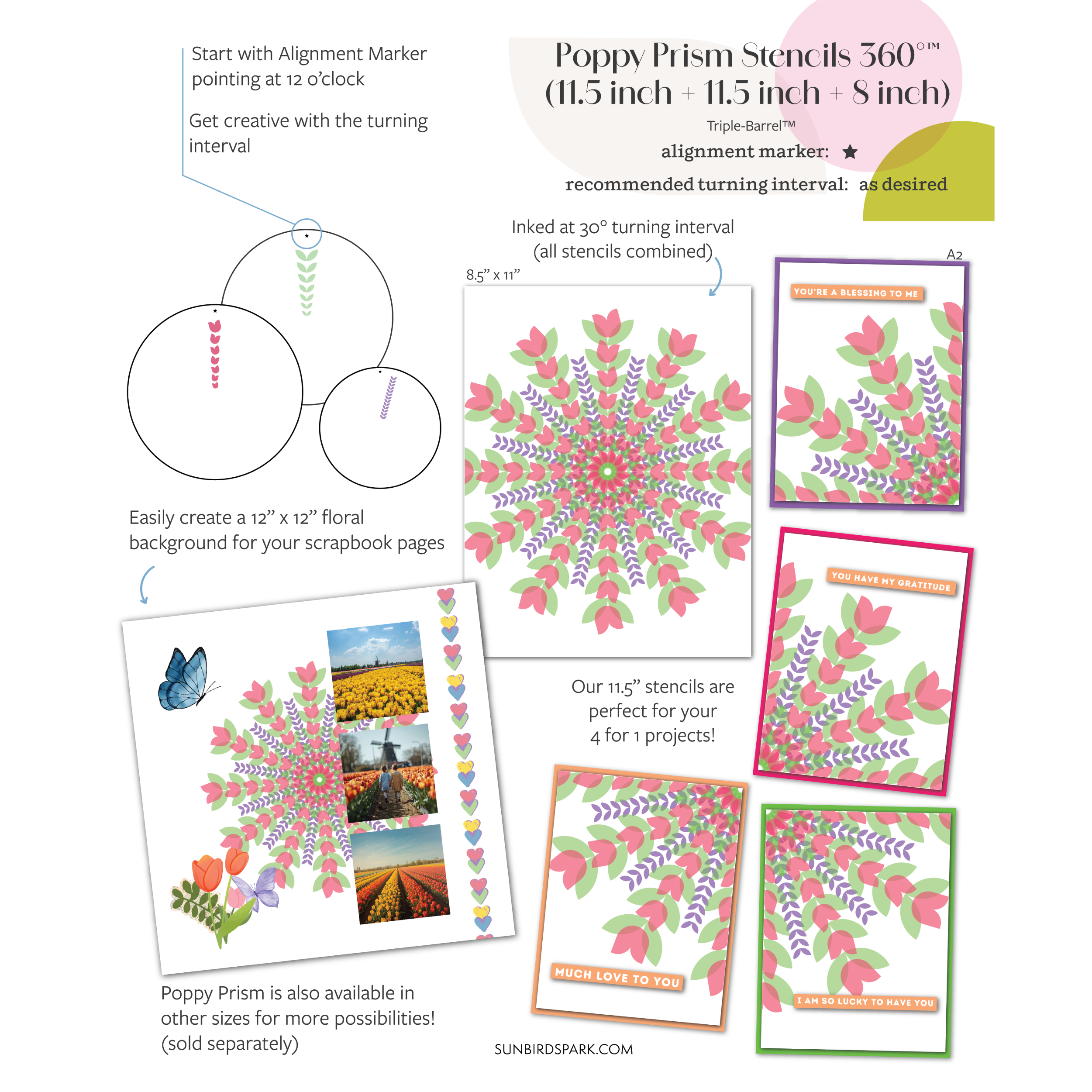 Poppy Prism Stencils 360°™ (11.5"+11.5"+8")