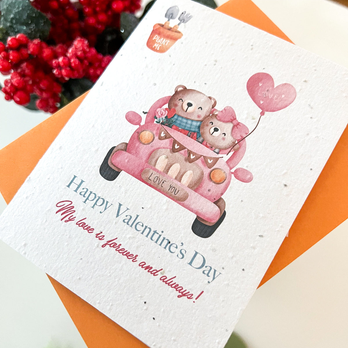 Plantable Seed Card - Happy Valentine's Day - Bears On A Ride