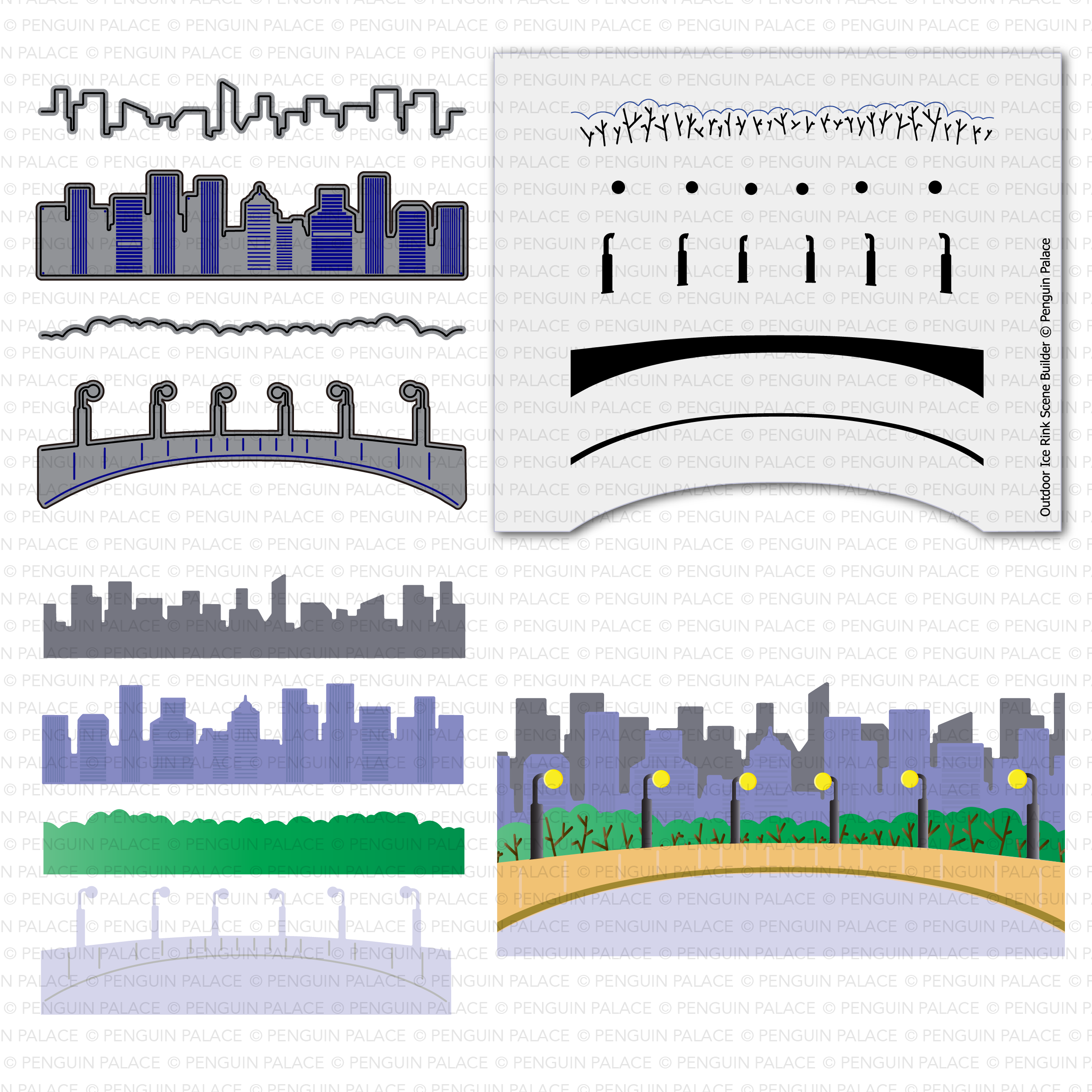 Outdoor Ice Rink Scene Builder - Dies & Stencil Set